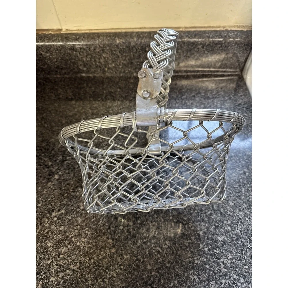 Vintage Aluminum Wire Basket with a Braided Handle‎